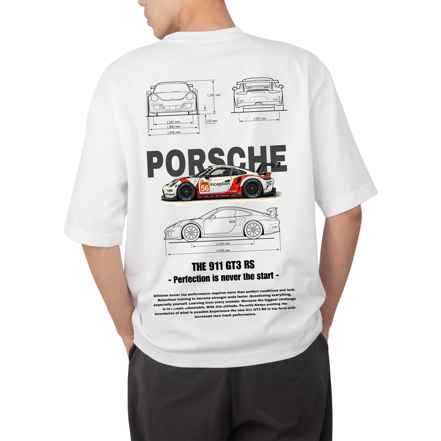 White Red PORSCHE - Oversized T-Shirt 180 GSM